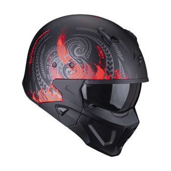 Scorpion COVERT-X TATTOO BLACK MAT / RED helmet