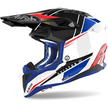 Casque moto cross Airoh AVIATOR 3 PUSH BLEU/ROUGE