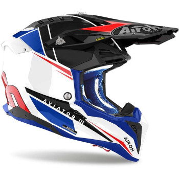 Casque moto cross Airoh AVIATOR 3 PUSH BLEU/ROUGE