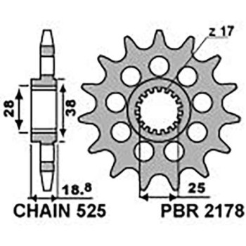 Pignon PBR 15 dents pas 520 type 2178