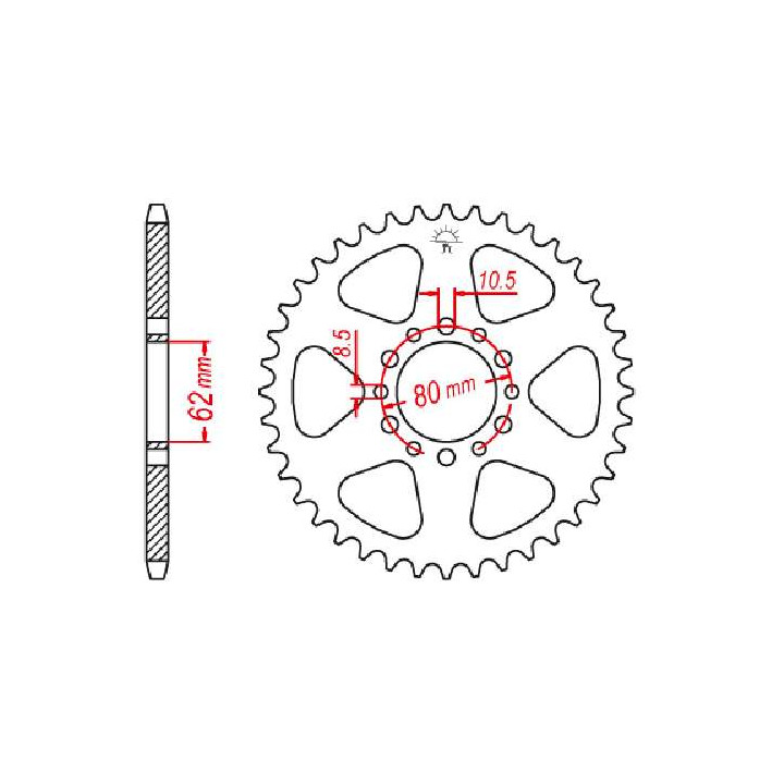Couronne acier JT 45 dents pas 520 type 845 Couronne acier JT 45 dents pas 520 type 845