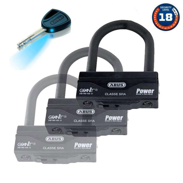 Antivol moto SRA U ABUS Granit Power 58/140HB III 100x84 S'ENTROUVRANT