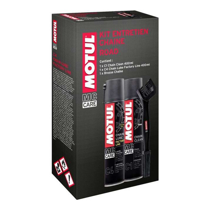 Kit entretien chaine MOTUL C1+C4 ROAD + brosse à chaine