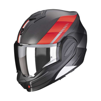 Casque moto modulable Scorpion EXO-TECH EVO CARBON GENUS NOIR MAT / ROUGE 