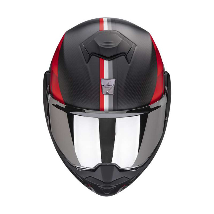 Casque moto modulable Scorpion EXO-TECH EVO CARBON GENUS NOIR MAT / ROUGE 