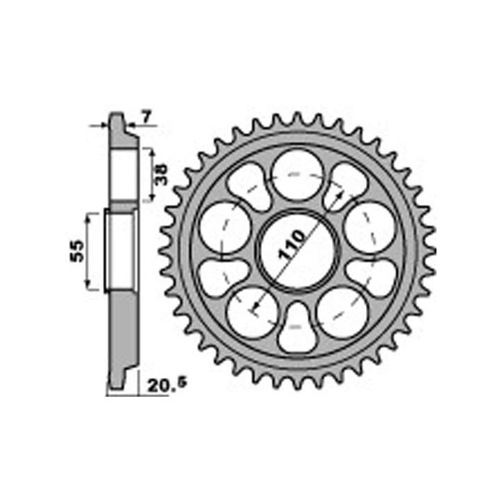 Couronne alu PBR 43 dents ultra-light pas 525 type 4320