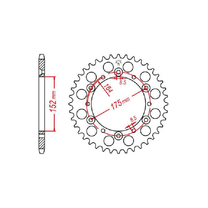 Couronne acier JT 44 dents pas 520 type 853