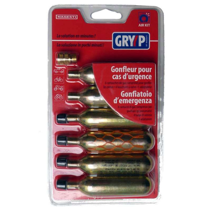 Kit 6 cartouches CO2 Gryyp + adaptateur pour gonflage d'urgence