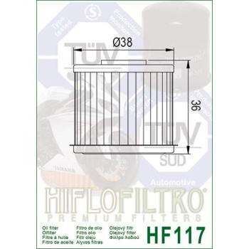 Hiflofiltro HF117 oil filter (Honda DCT transmission)