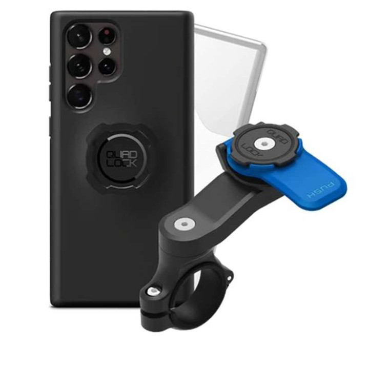 Pack Quad Lock Handlebar Mount + coque Galaxy S22 Ultra + protection pluie