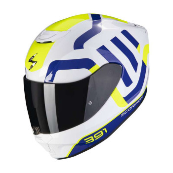 Casque Scorpion EXO-391 AROK BLANC / BLEU / JAUNE