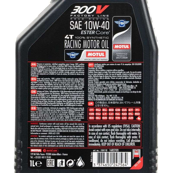 Motor oil 4T MOTUL 300V FACTORY LINE 10W40 1 liter