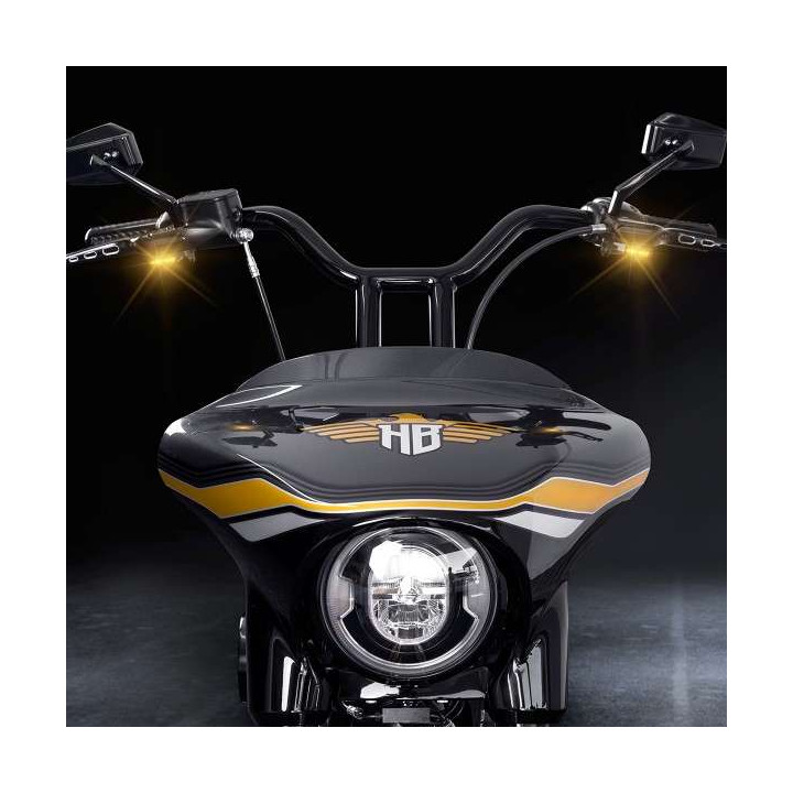 Clignotants moto LED Noir Heinz Bikes fixation guidon pour HD SOFTAIL
