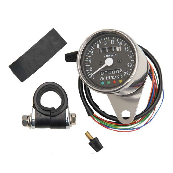 Compteur vintage Drag Specialties Chrome/noir avec Indicateurs