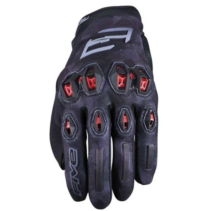Gants moto d'été Five STUNT EVO 2 Camo Noir/Rouge