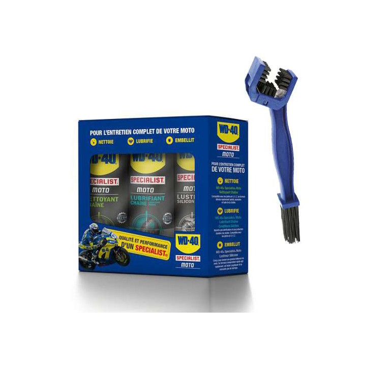 Kit entretien chaine WD40 TRIPACK + brosse à chaine