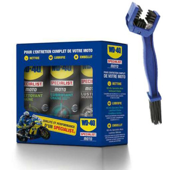 Kit entretien chaine WD40 TRIPACK + brosse à chaine Kit entretien chaine WD40 TRIPACK + brosse à chaine