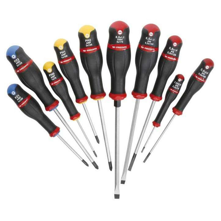 Set of 10 FACOM Protwist screwdrivers