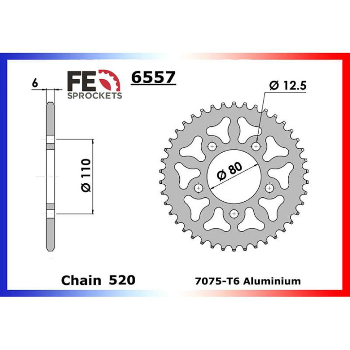 Couronne alu France Equipement 40 dents pas 520 type 6557