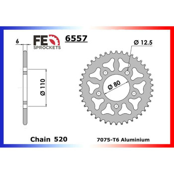 Couronne alu France Equipement 40 dents pas 520 type 6557