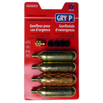 Kit 4 cartouches CO2 Gryyp + adaptateur pour gonflage d'urgence