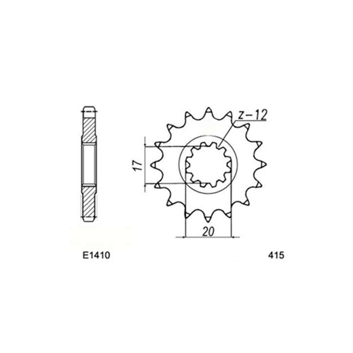 Pignon FE 15 dents pas 415 type E1410 Aprilia RS 50