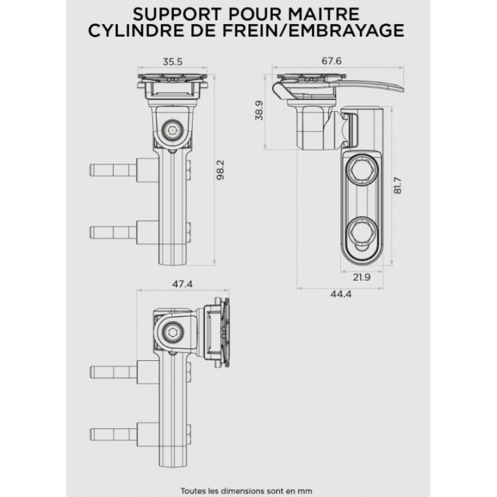 Support pour maître cylindre de frein/embrayage Quad Lock