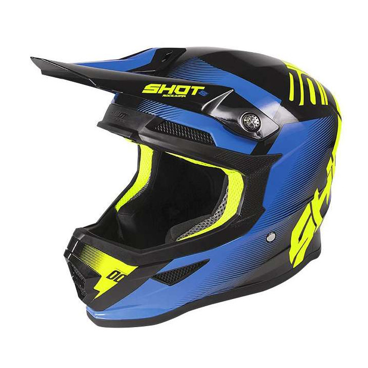 Casque moto cross Shot FURIOUS TRUST 2020 Black Cyan Neon Yellow Glossy taille S