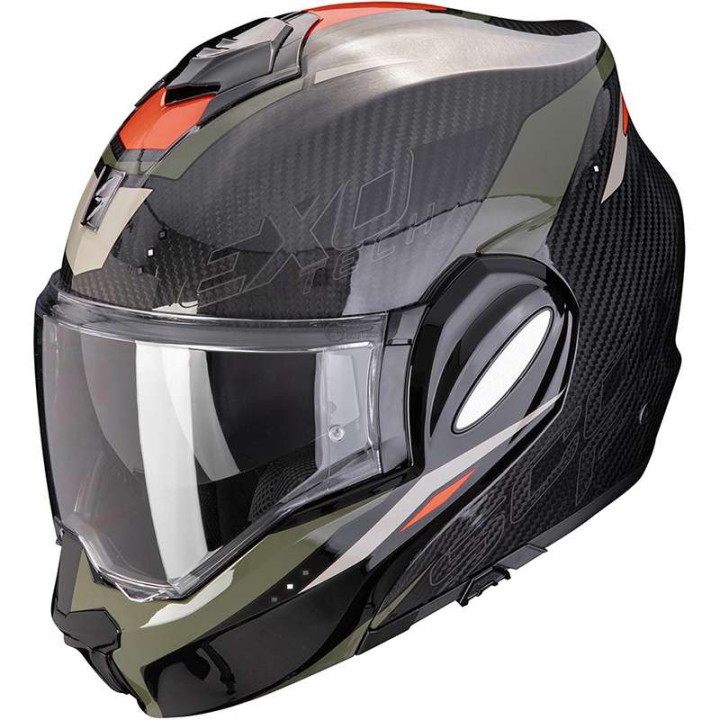 Casque moto modulable Scorpion EXO-TECH EVO CARBON ROVER NOIR / VERT
