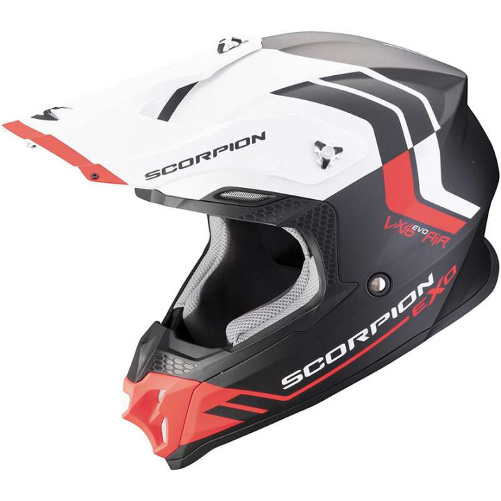 Casque cross Scorpion VX-16 EVO AIR FUSION Noir / Blanc / Rouge Casque cross Scorpion VX-16 EVO AIR FUSION Noir / Blanc / Rouge