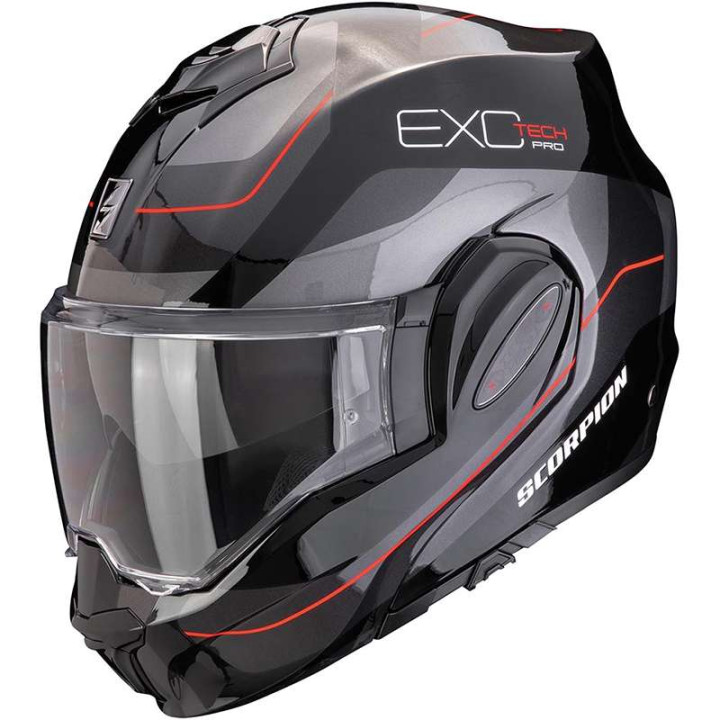 Casque moto modulable Scorpion EXO-TECH EVO PRO COMMUTA NOIR/ARGENT/ROUGE