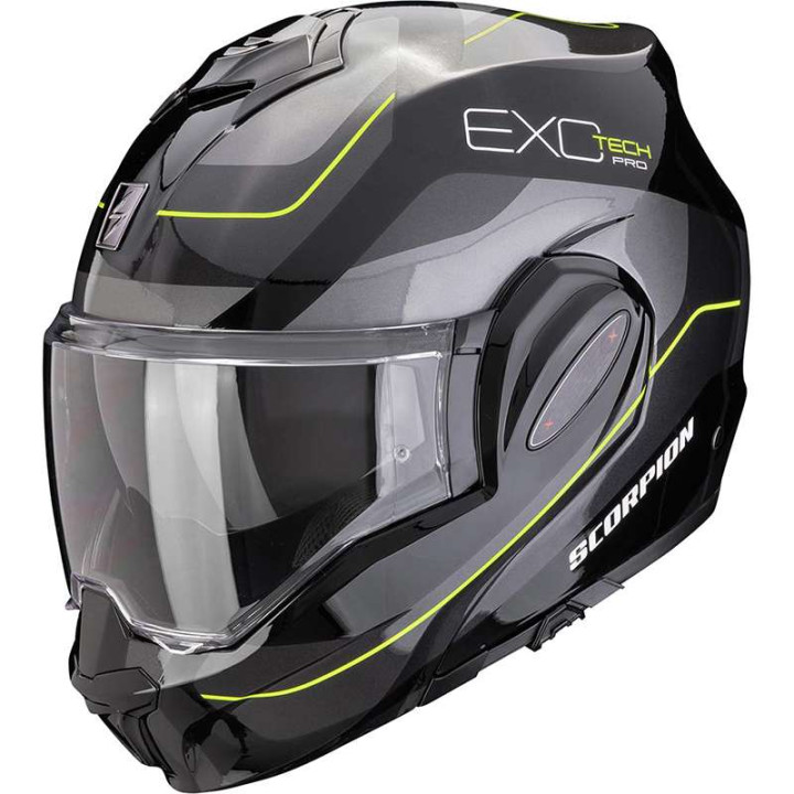 Casque moto modulable Scorpion EXO-TECH EVO PRO COMMUTA NOIR/ARGENT/JAUNE