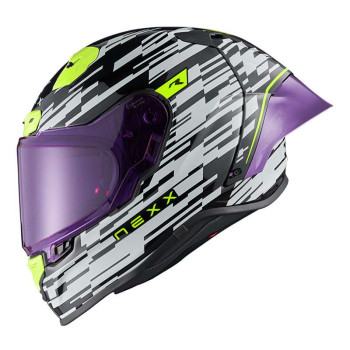 Casque moto Nexx X.R3R GLITCH RACER Blanc / Néon