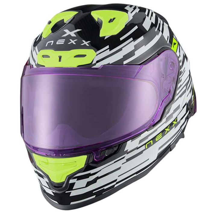 Casque moto Nexx X.R3R GLITCH RACER Blanc / Néon
