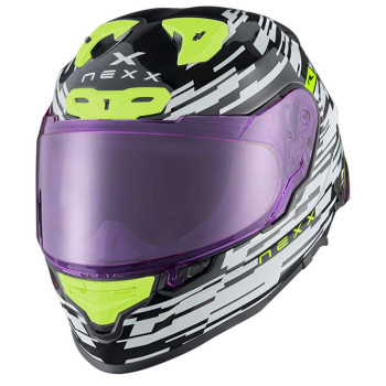 Casque moto Nexx X.R3R GLITCH RACER Blanc / Néon