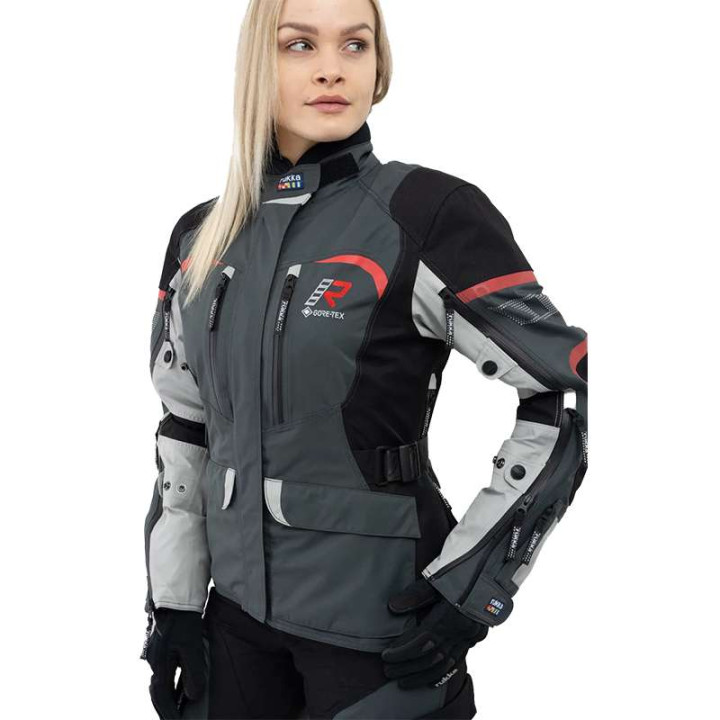 Veste moto femme Rukka RIMORINA GRIS/ROUGE