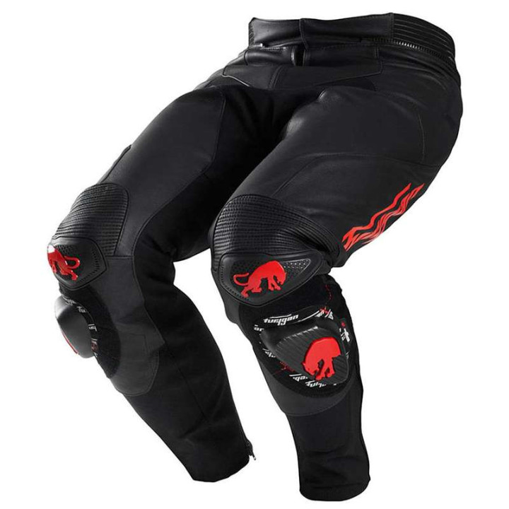 Pantalon moto cuir Furygan DRACK Noir/Rouge