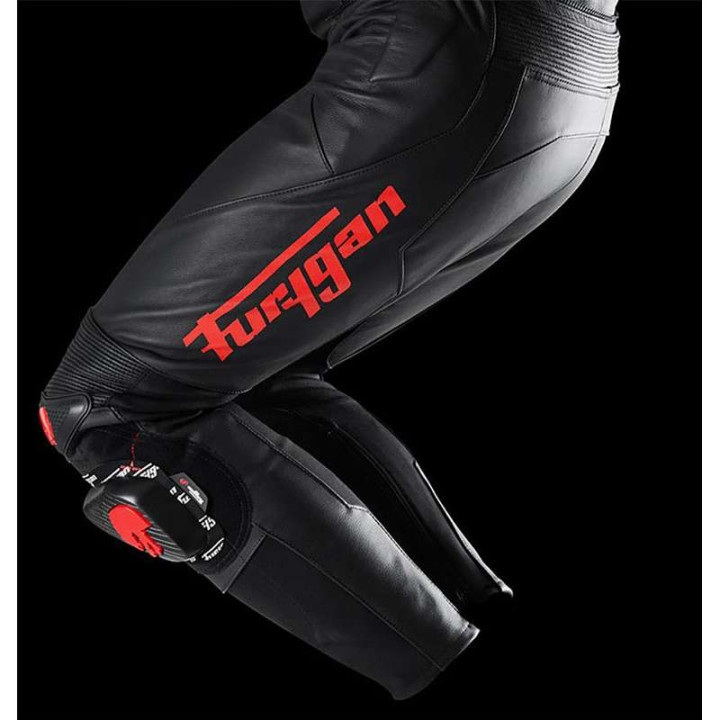 Pantalon moto cuir Furygan DRACK Noir/Rouge