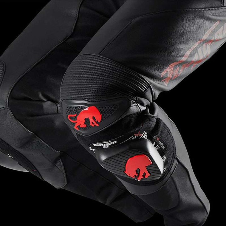 Pantalon moto cuir Furygan DRACK Noir/Rouge