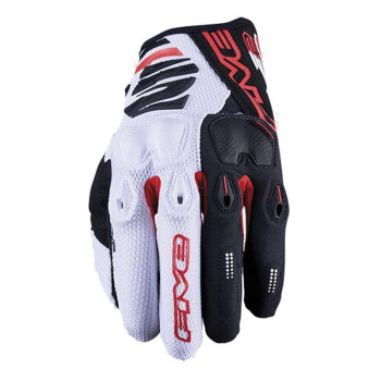 Gants moto cross Five E2 Blanc/Noir/Rouge Gants moto cross Five E2 Blanc/Noir/Rouge