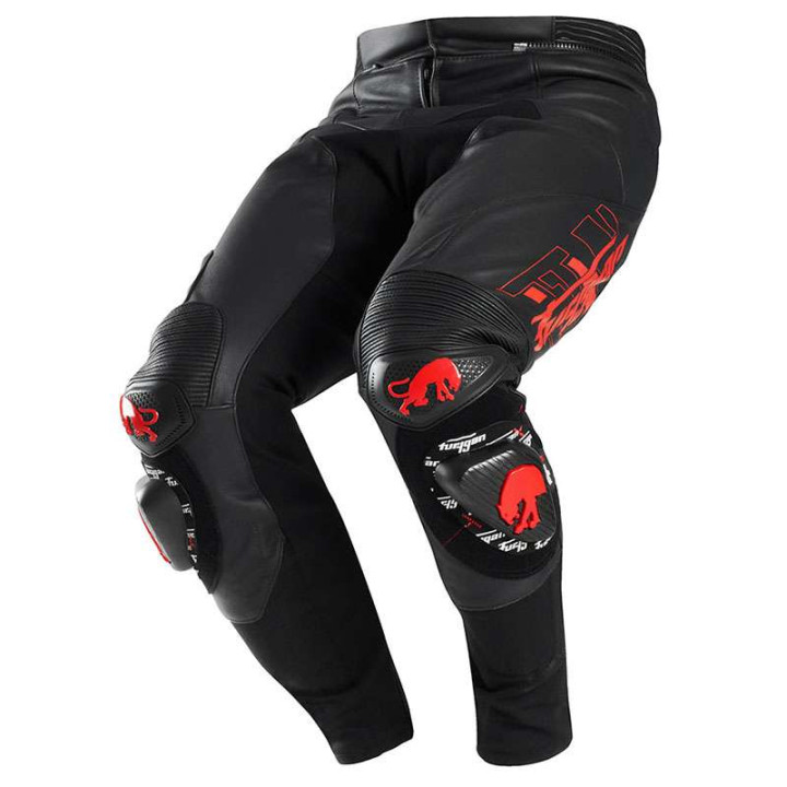 Pantalon moto cuir Furygan DRACK Noir/Rouge/Rouge