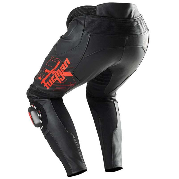 Pantalon moto cuir Furygan DRACK Noir/Rouge/Rouge