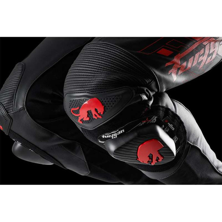 Pantalon moto cuir Furygan DRACK Noir/Rouge/Rouge