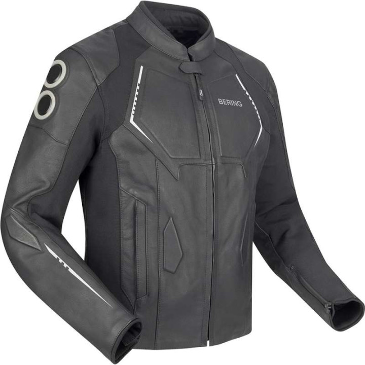 Bering RADIAL BLACK/WHITE leather motorcycle jacket