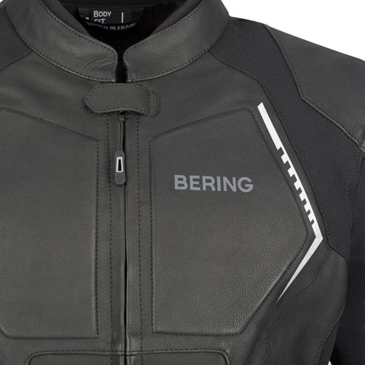 Bering RADIAL BLACK/WHITE leather motorcycle jacket