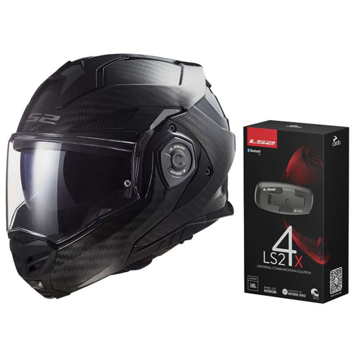 LS2 FF901 ADVANT X CARBON BLACK 22.06 motorcycle helmet + LS2 Cardo 4X intercom
