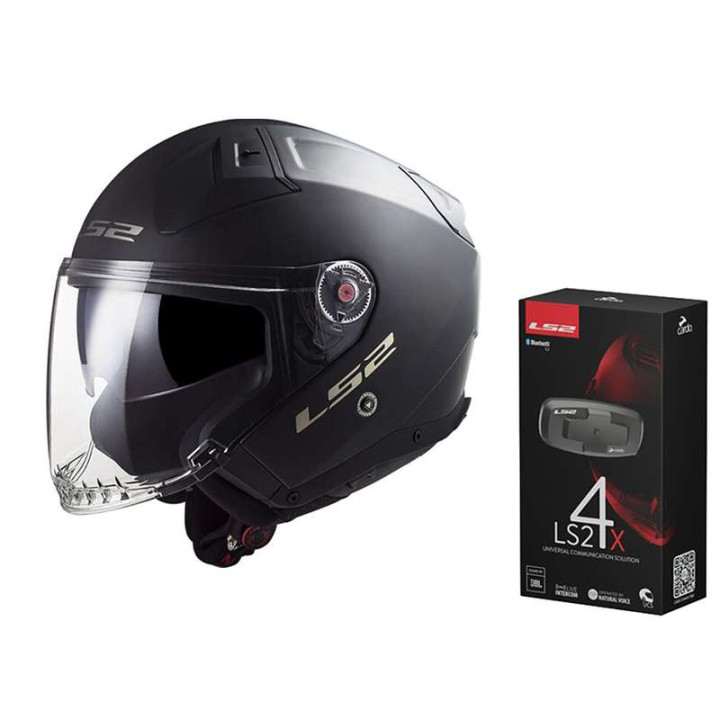 Casque moto LS2 OF603 INFINITY II SOLID Noir mat 22.06 + Intercom LS2 Cardo 4X
