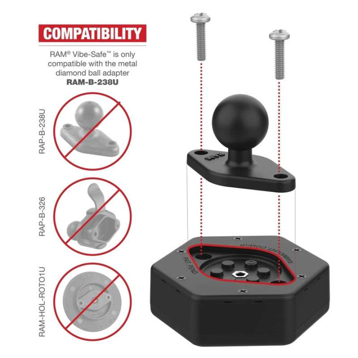 Amortisseur de vibration Ram Mount VIBE-SAFE (RAP-462NPT) pour support 2 trous