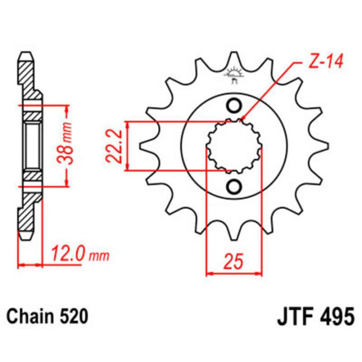Pignon JT 15 dents pas 520 type 495 Ducati 750