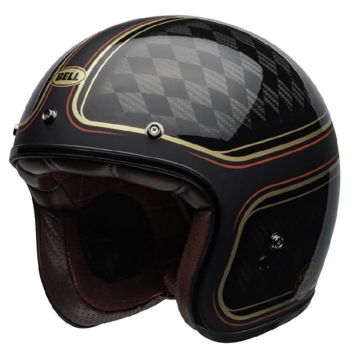Casque moto Bell CUSTOM 500 Carbon RSD Checkmate Matte Gloss Black/Gold